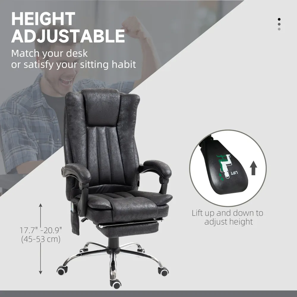 Fauteuil de massage vibrant à 6 points, inclinable en microfibre avec repose-pieds rétractable, noir Aosom