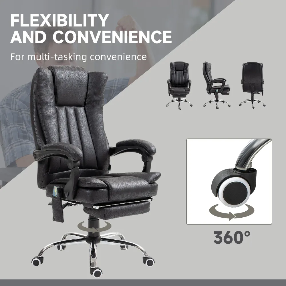Fauteuil de massage vibrant à 6 points, inclinable en microfibre avec repose-pieds rétractable, noir Aosom