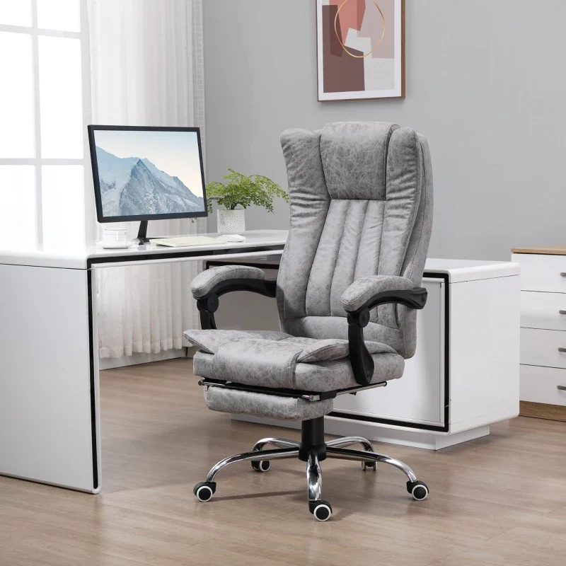 Fauteuil de massage vibrant à 6 points, inclinable en microfibre avec repose-pieds rétractable, gris Aosom