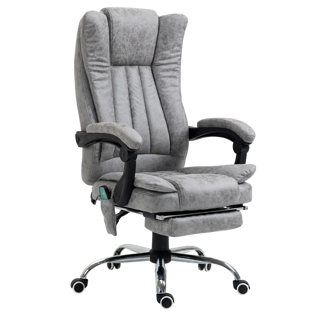 Fauteuil de massage vibrant à 6 points, inclinable en microfibre avec repose-pieds rétractable, gris Aosom