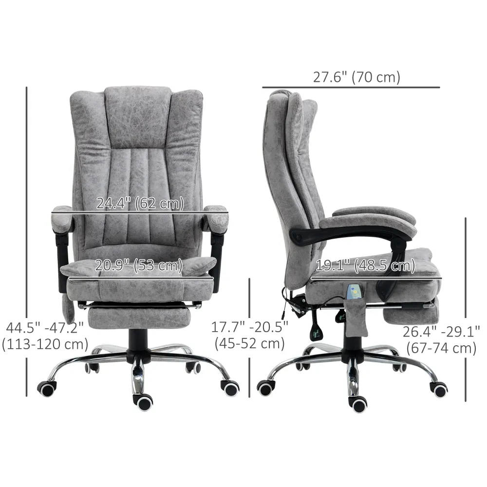 Fauteuil de massage vibrant à 6 points, inclinable en microfibre avec repose-pieds rétractable, gris Aosom
