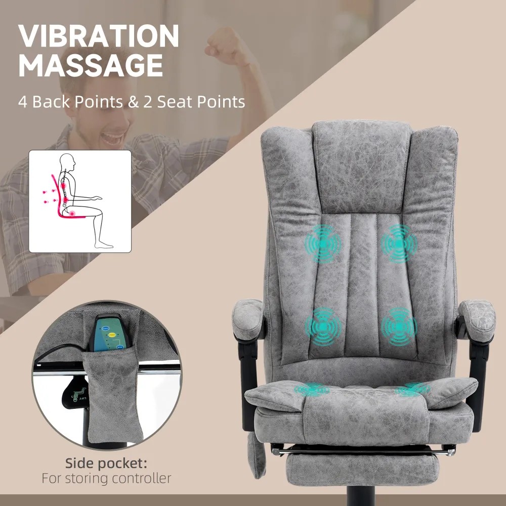 Fauteuil de massage vibrant à 6 points, inclinable en microfibre avec repose-pieds rétractable, gris Aosom