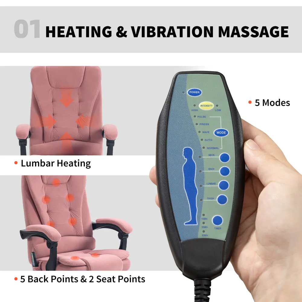 Fauteuil de massage vibrant à 7 points, rose Aosom