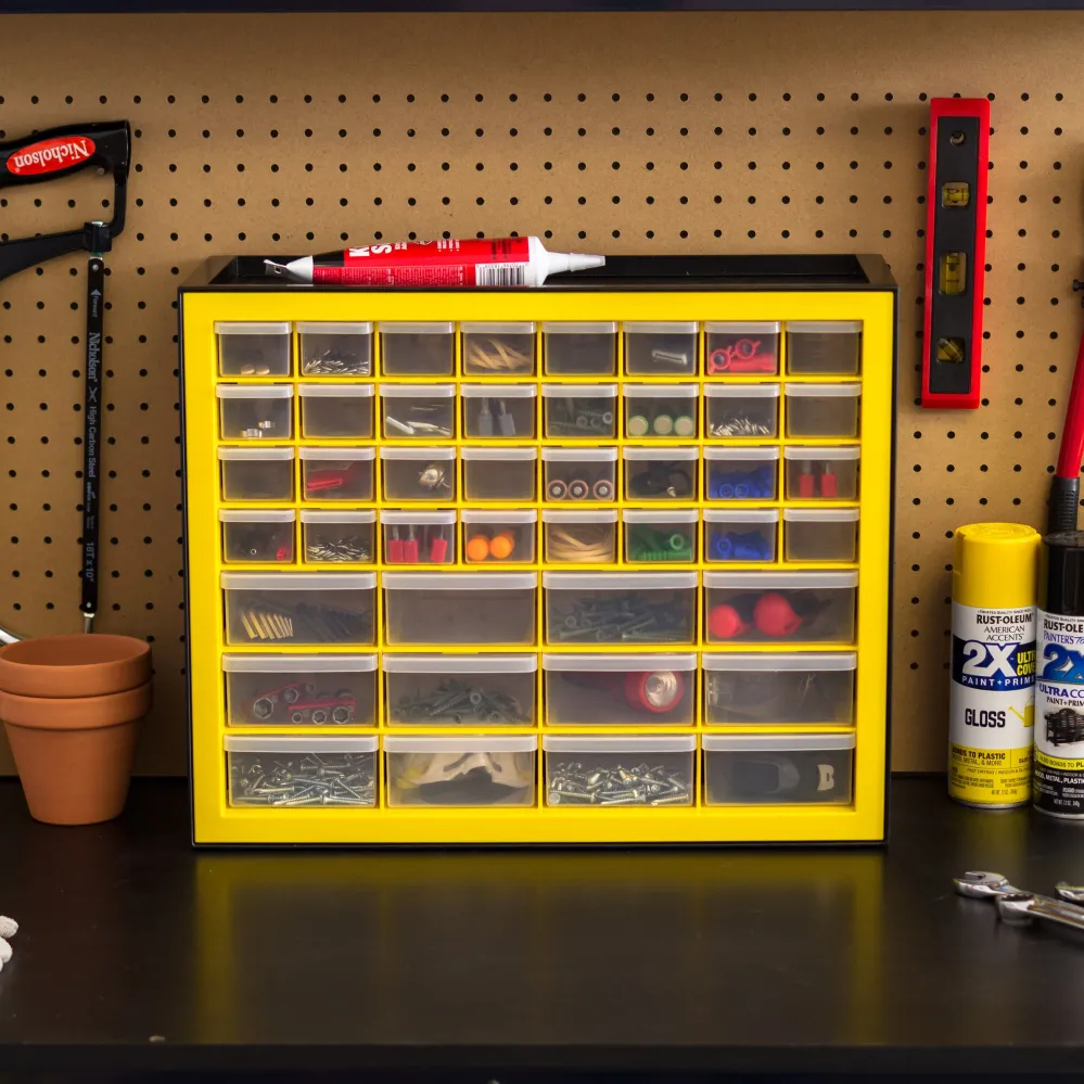 Armoire à pièces à 44 tiroirs, noir/jaune