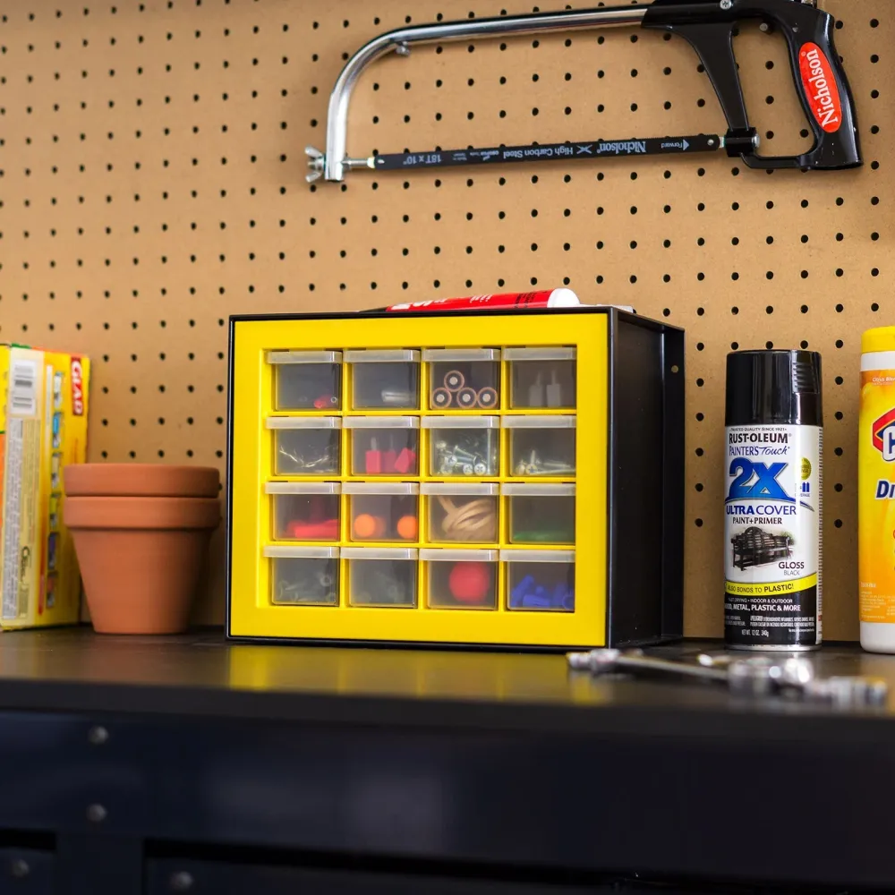 Armoire à pièces à 16 tiroirs, noir/jaune