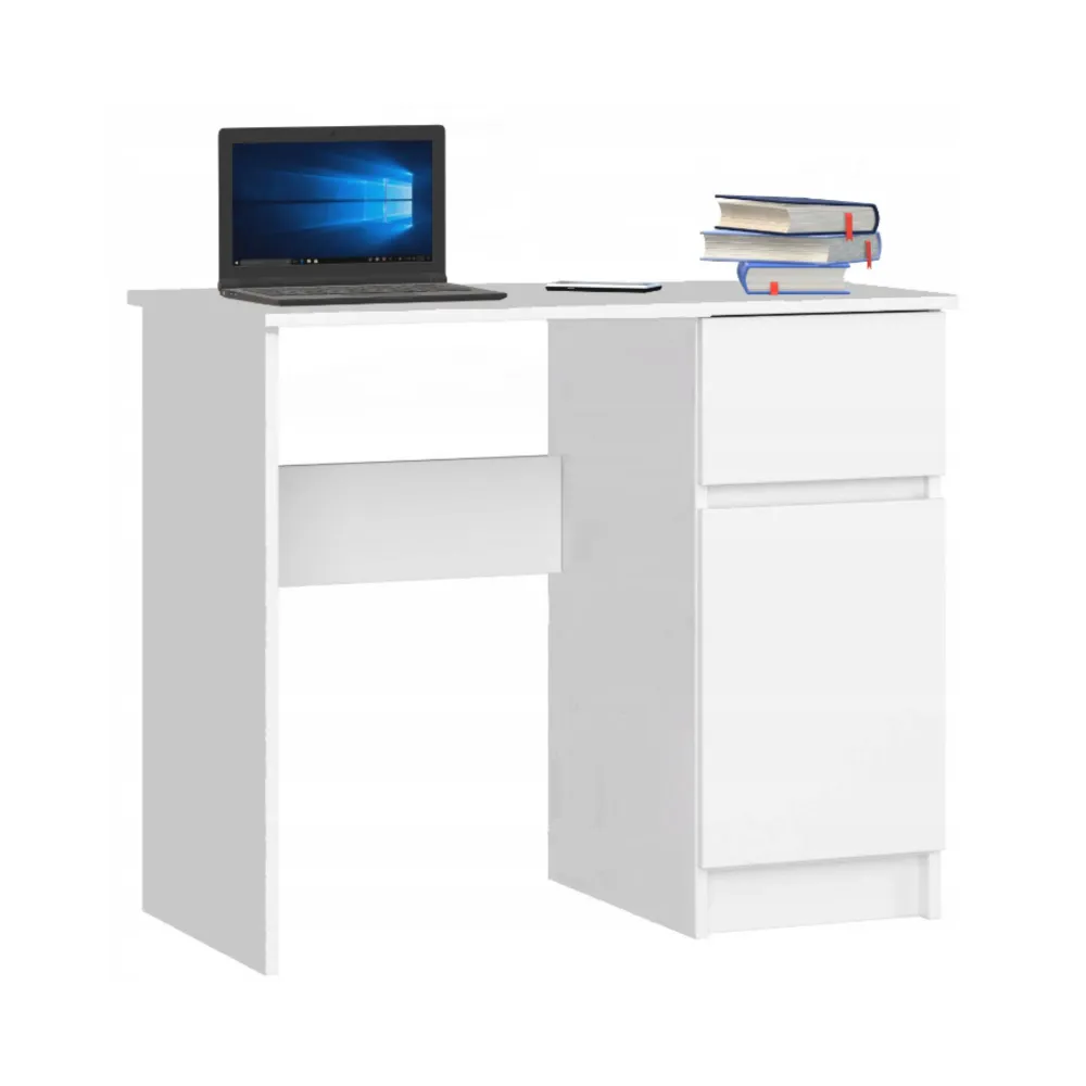 BEN - Bureau d'ordinateur - 1 Tiroir et 1 Porte - H76cm L90cm P50cm - Droite (Blanc)