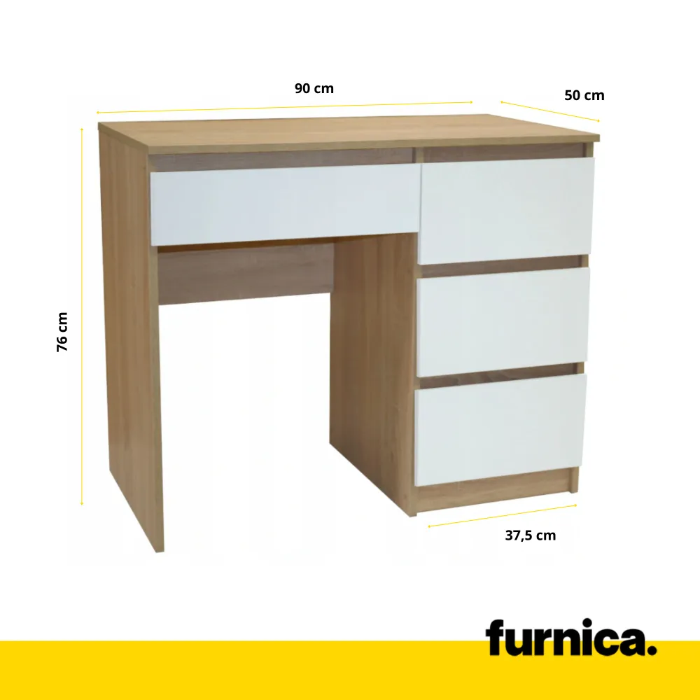 BEN - Bureau d'ordinateur - 4 Tiroirs - H76cm L90cm P50cm - Droite (Chêne Sonoma/Blanc)