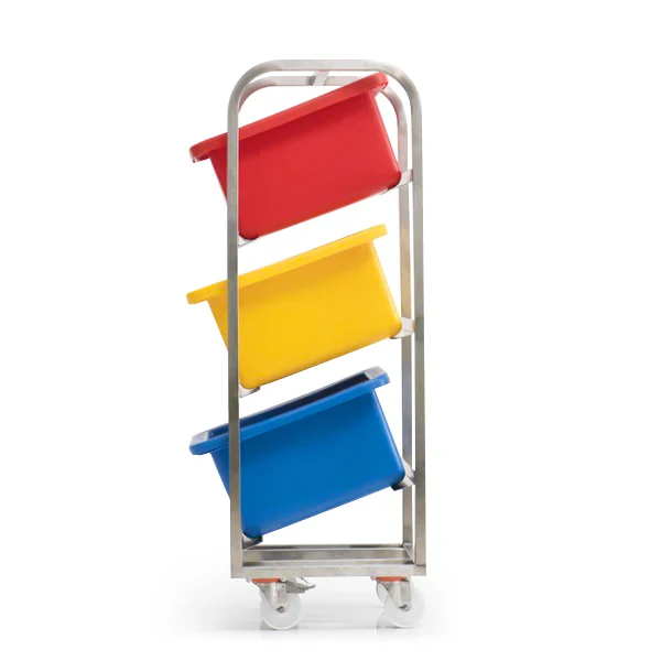 3 Bin Ingredients Trolley – Stainless Steel | Mobile Storage Rack 34 Litre Rectangular Containers | Free Delivery
