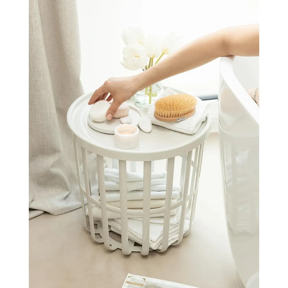 Table Branq, ronde, avec panier de rangement, blanche, Zen 1850