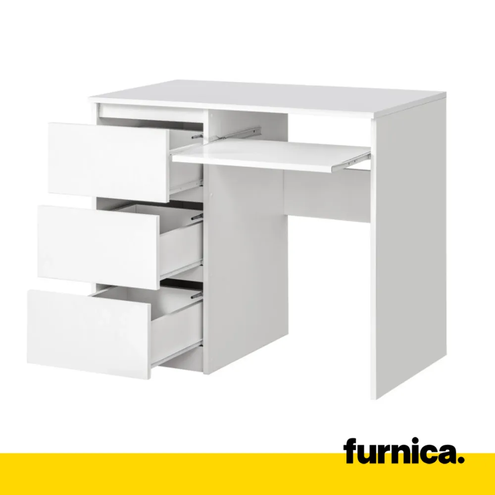 BRUNO - Bureau d'ordinateur - 3 Tiroirs et Plateau pour Clavier - H76cm L90cm P50cm - Gauche (Blanc)