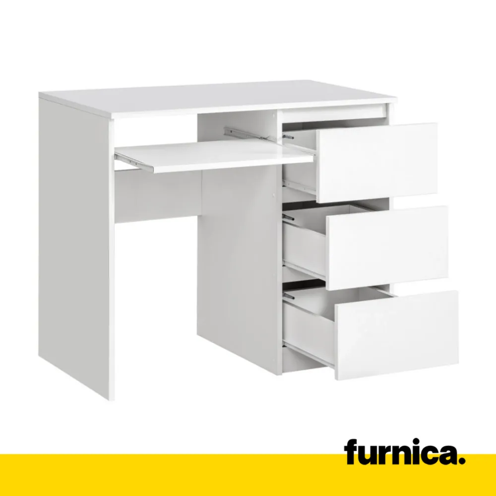 BRUNO - Bureau d'ordinateur - 3 Tiroirs et Plateau pour Clavier - H76cm L90cm P50cm - Droit (Blanc)