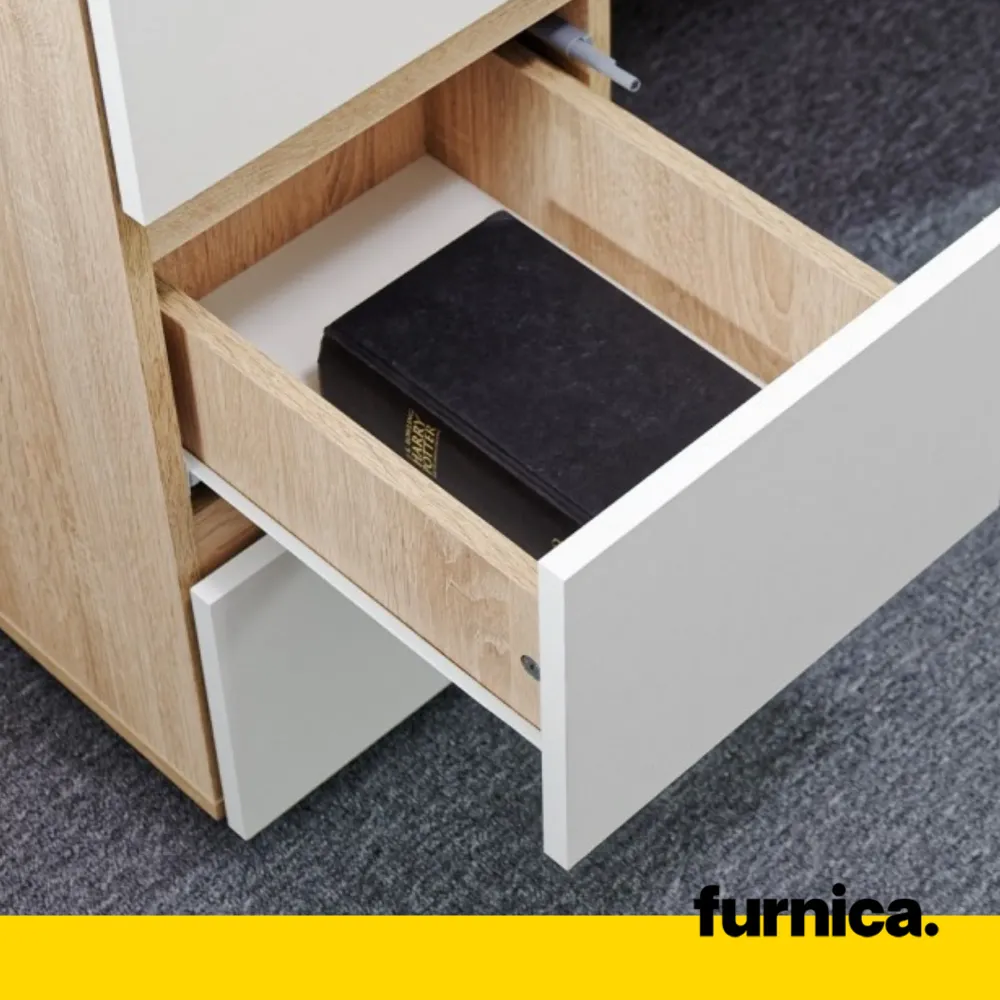 BRUNO - Bureau d'ordinateur - 3 Tiroirs et Plateau pour Clavier - H76cm L90cm P50cm - Droit (Blanc)