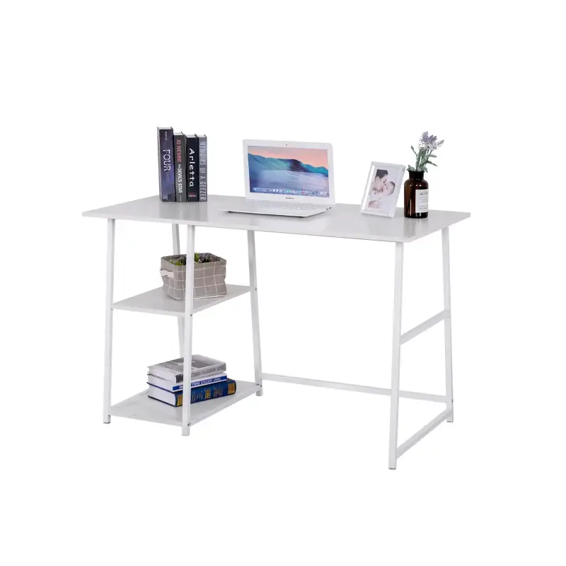 BukkitBow - Bureau avec 2 étagères de rangement - Plateau en aggloméré - Structure en métal - Poste de travail 120x60cm