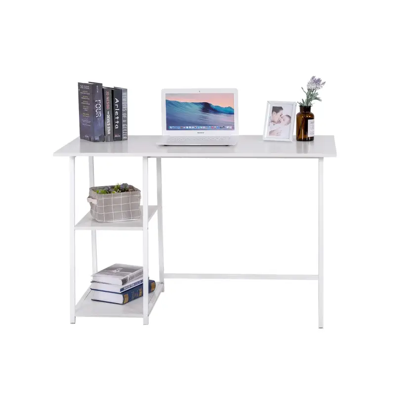BukkitBow - Bureau avec 2 étagères de rangement - Plateau en aggloméré - Structure en métal - Poste de travail 120x60cm
