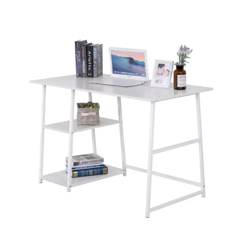 BukkitBow - Bureau avec 2 étagères de rangement - Plateau en aggloméré - Structure en métal - Poste de travail 120x60cm