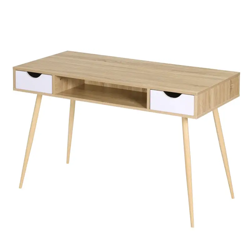 BukkitBow - Bureau avec 2 tiroirs et compartiment ouvert - Matériau Chêne Massif - 120x58cm