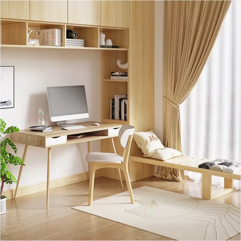 BukkitBow - Bureau avec 2 tiroirs et compartiment ouvert - Matériau Chêne Massif - 120x58cm