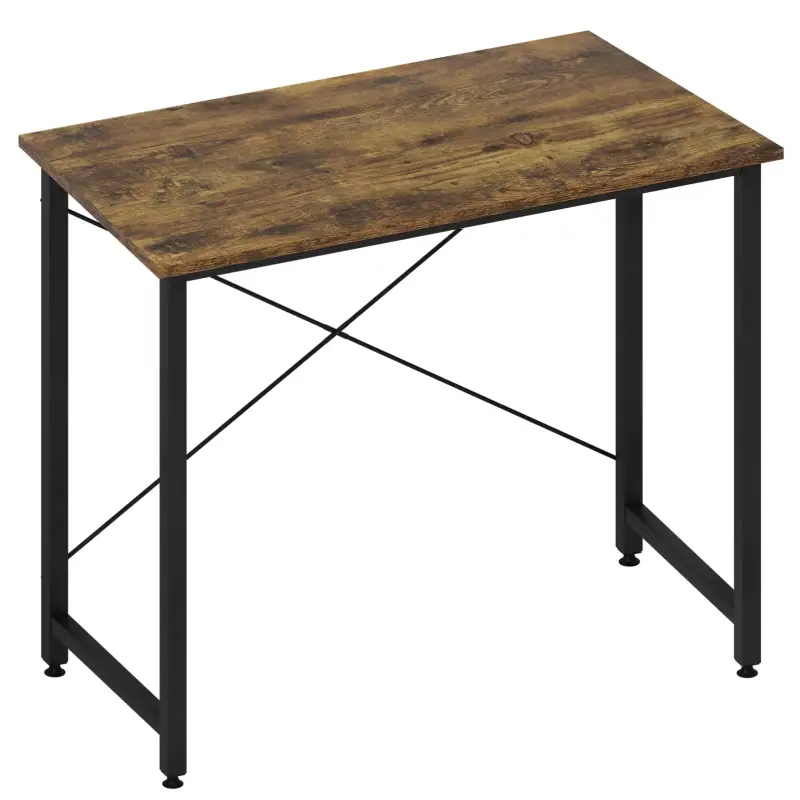 BukkitBow - Bureau compact - Structure en métal - 80 x 40 x 75 cm - Bois brun vintage