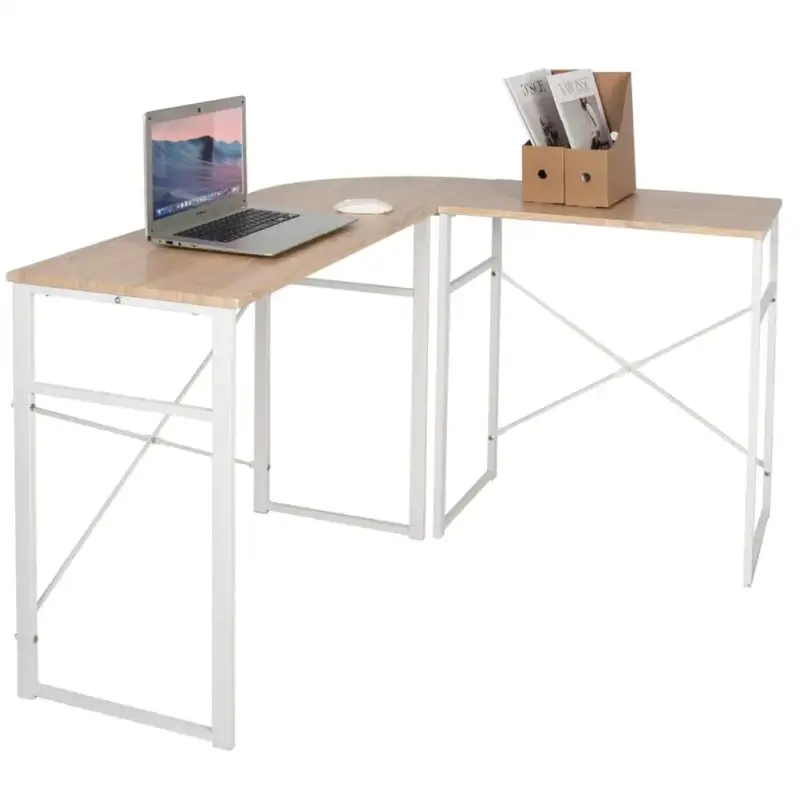 BukkitBow - Bureau d'angle avec courbure ronde - Cadre en bois robuste et acier blanc - 83x40CM et 63x40cm