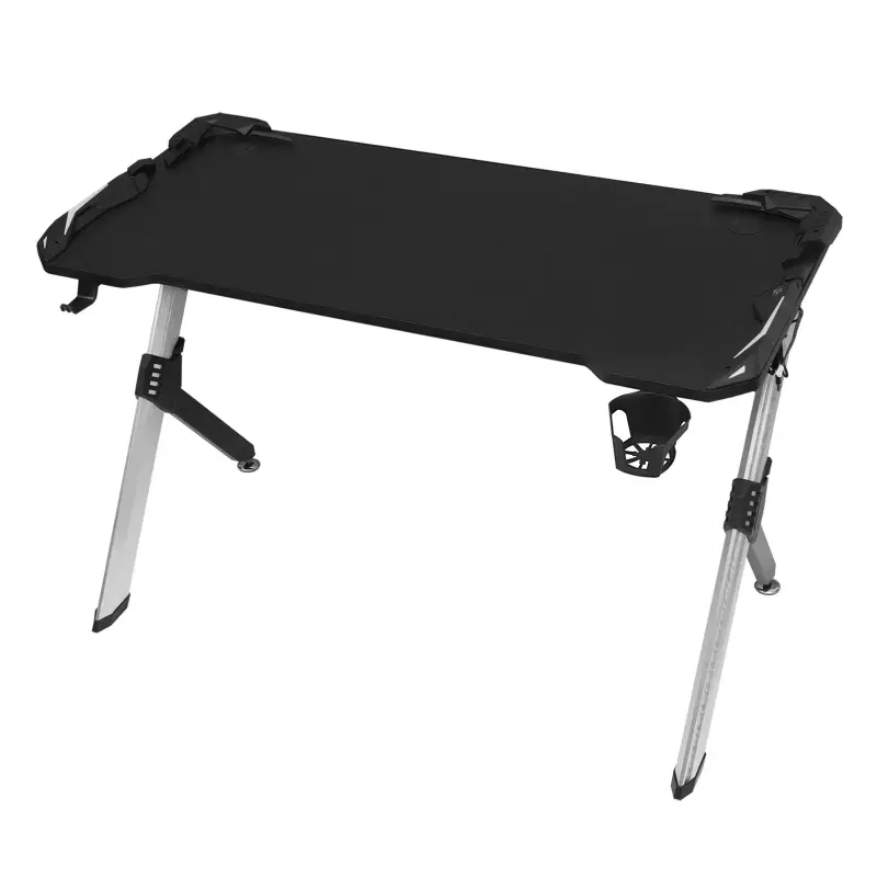 BukkitBow - Bureau de jeu avec porte-gobelet et support pour casque - avec éclairage RVB - 116,5x56,5x73 cm