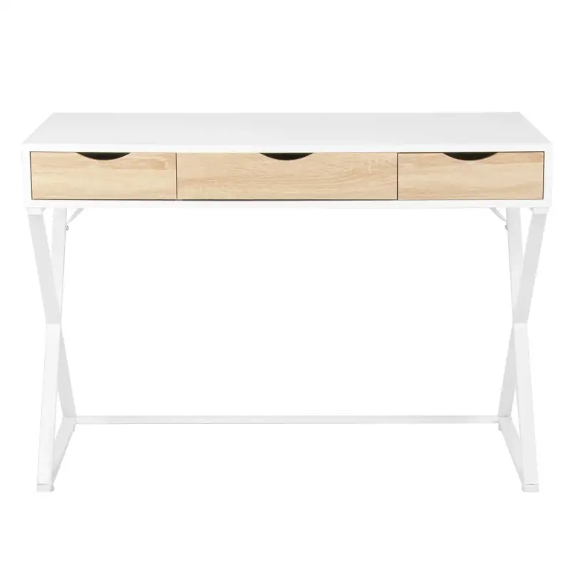 BukkitBow – Bureau moderne avec tiroirs – Bois et métal – 110 x 50 cm – Robuste et spacieux – Blanc