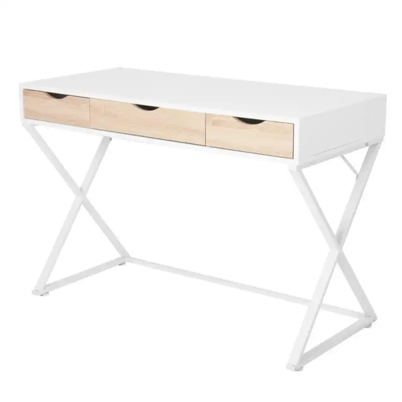 BukkitBow – Bureau moderne avec tiroirs – Bois et métal – 110 x 50 cm – Robuste et spacieux – Blanc