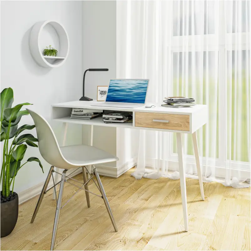 BukkitBow - Bureau Moderne - Compact avec Tiroir et Compartiment Ouvert - Bureau avec Espace de Rangement - (50X110X75CM)