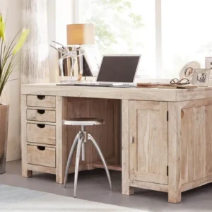 Bureau acacia 150x75x78 pierre blanche lavée NATURE WHITE