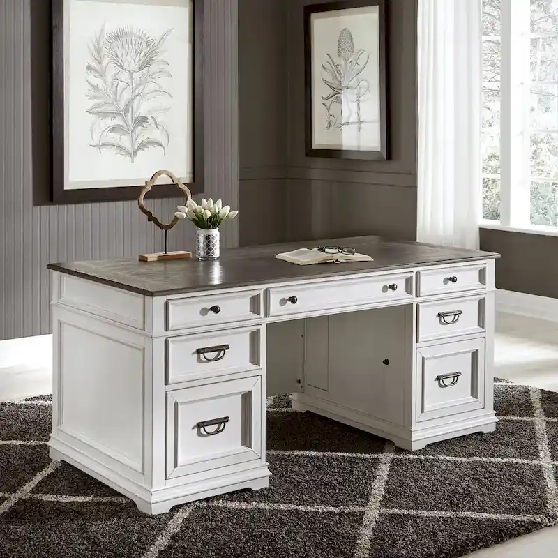 Bureau Allyson Park blanc anthracite brossé