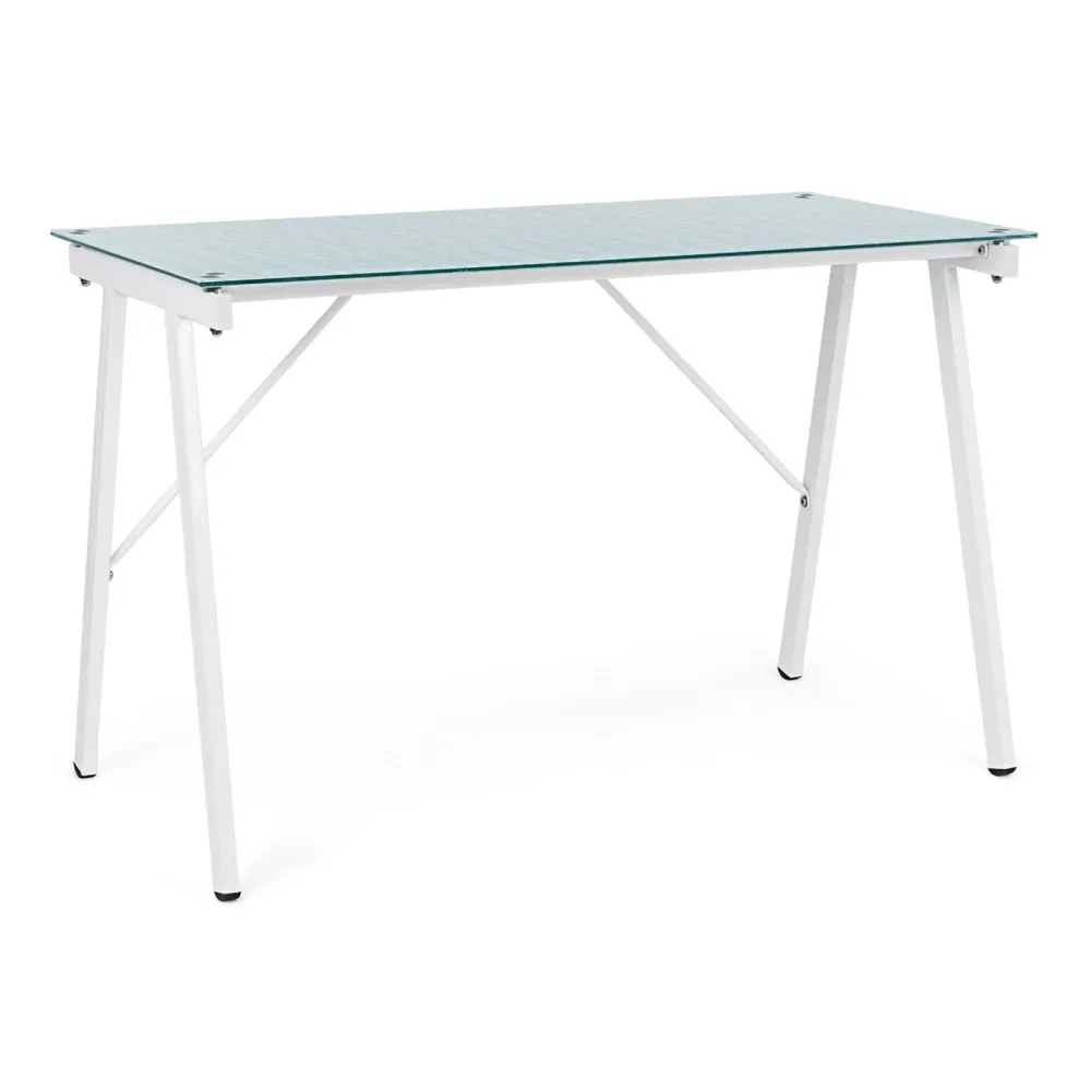 Bureau "Archimède" avec structure en acier, plateau en verre trempé, 113 x 58 cm