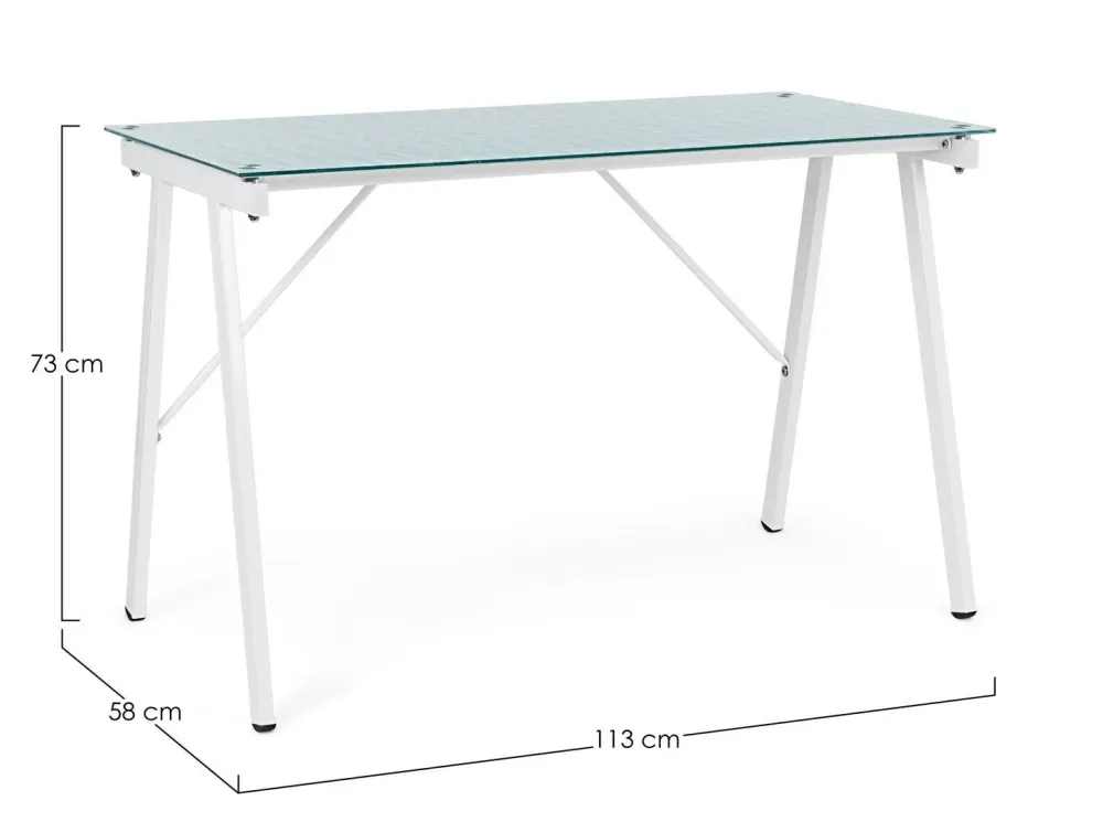 Bureau "Archimède" avec structure en acier, plateau en verre trempé, 113 x 58 cm