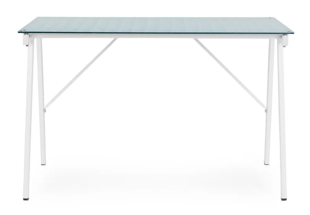 Bureau "Archimède" avec structure en acier, plateau en verre trempé, 113 x 58 cm