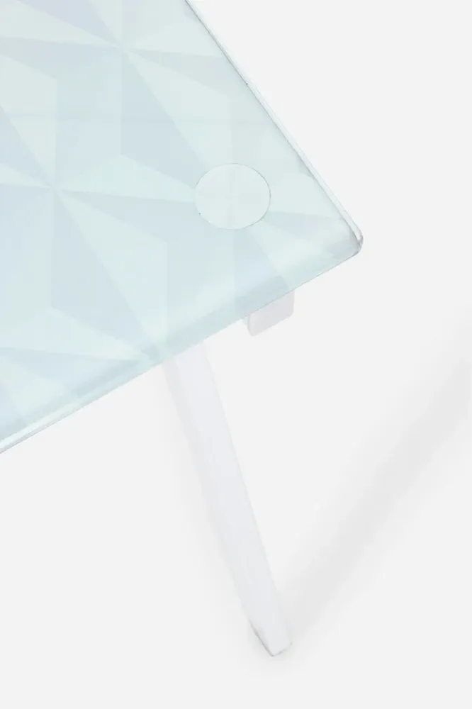 Bureau "Archimède" avec structure en acier, plateau en verre trempé, 113 x 58 cm