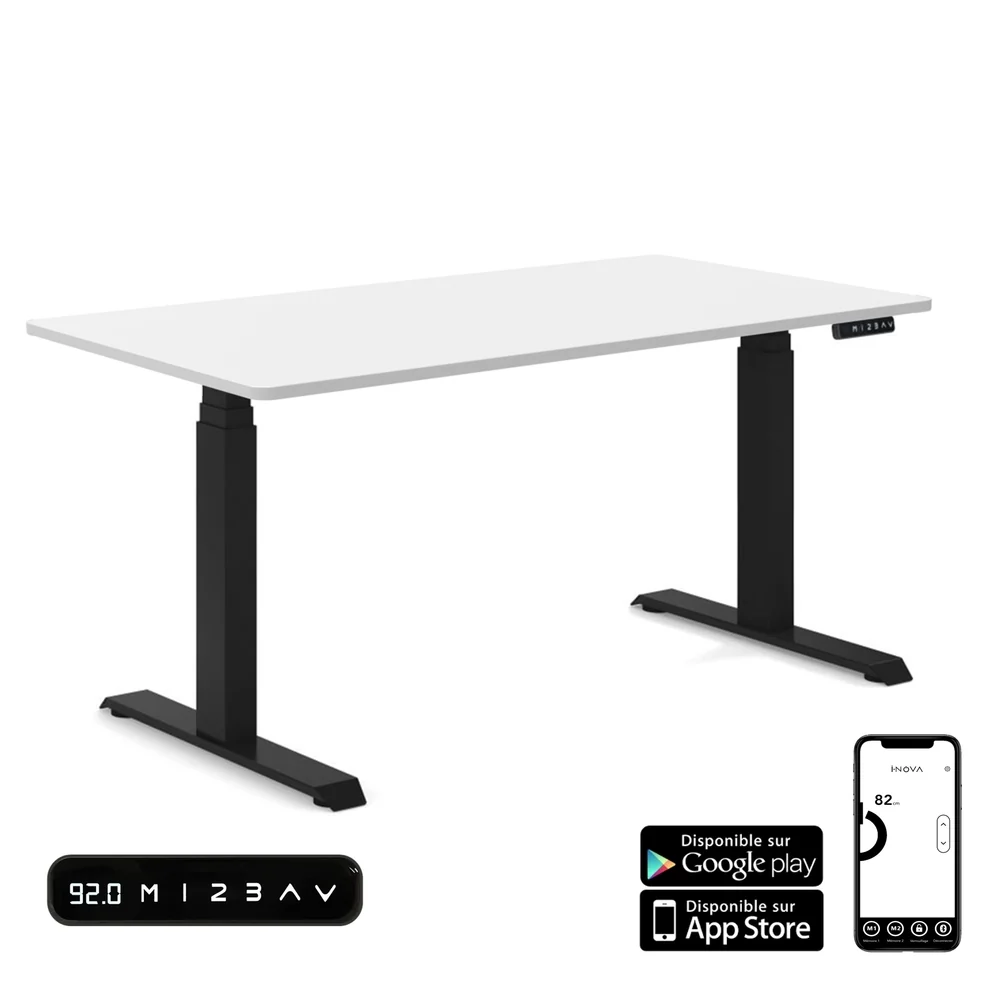 Bureau Assis Debout électrique iDesk Nero - Plateau Silver White 140x80