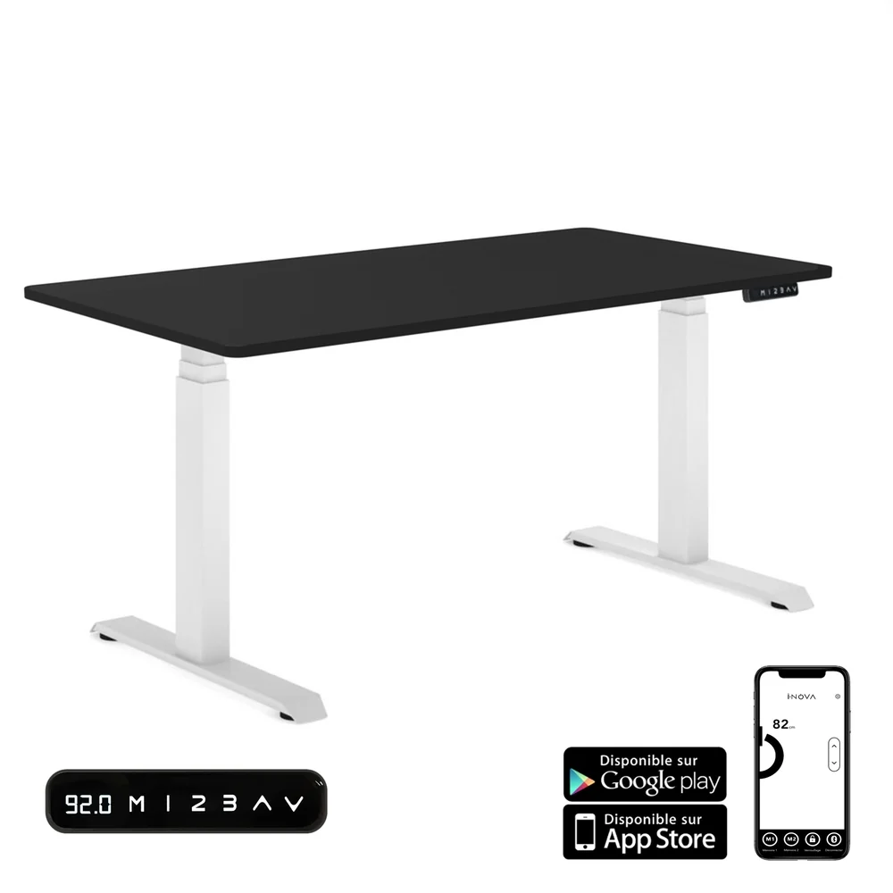 Bureau Assis Debout électrique<br> iDesk Grigio - Plateau Noir 140x80