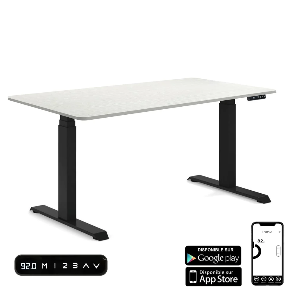 Bureau Assis Debout électrique<br> iDesk Nero - Plateau Bois clair 120x80