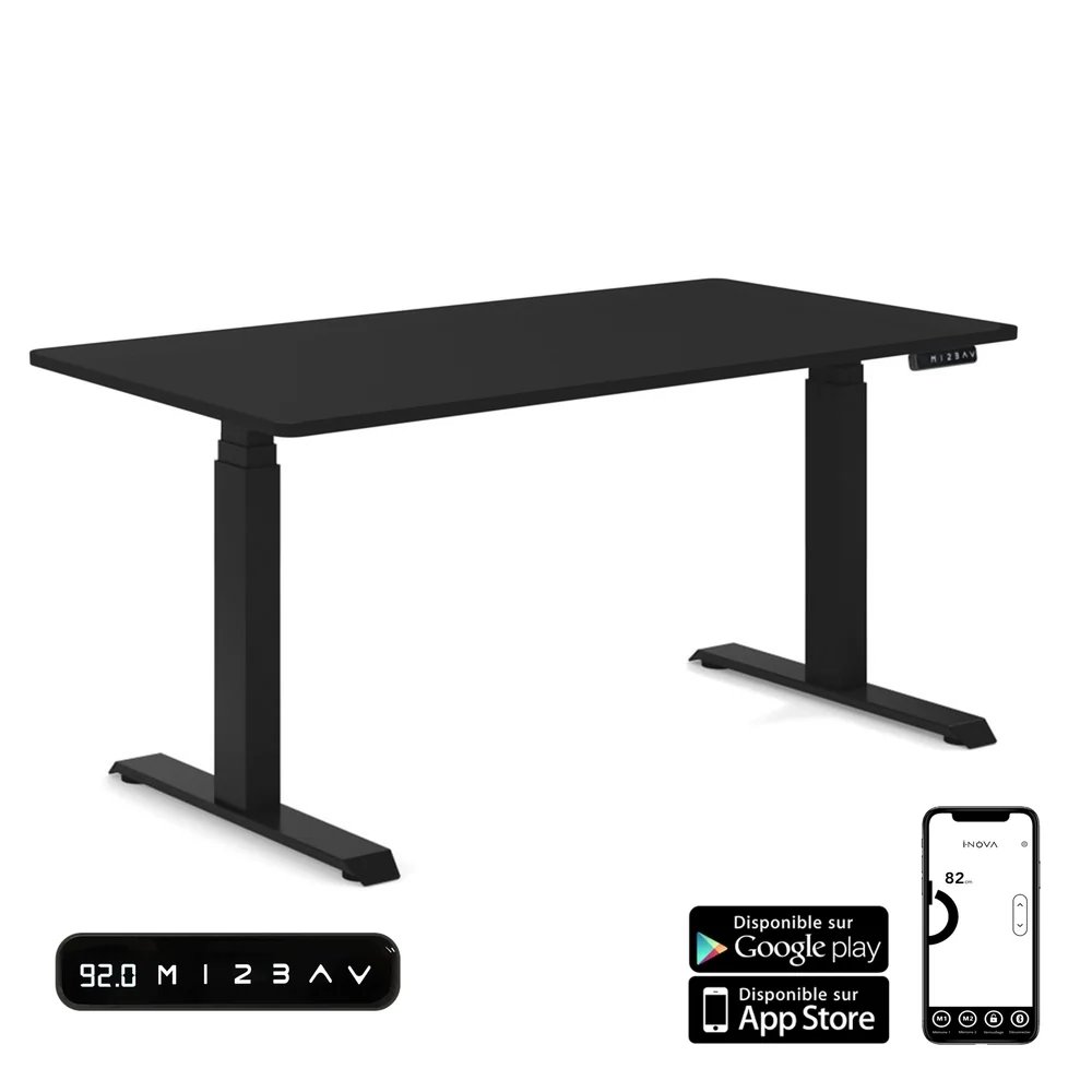 Bureau Assis Debout électrique iDesk Nero - Plateau Noir 140x80