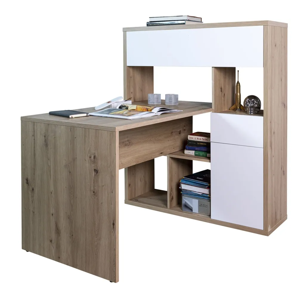 Bureau avec bibliothèque en chêne et laqué blanc 130 cm "Made Italy"
