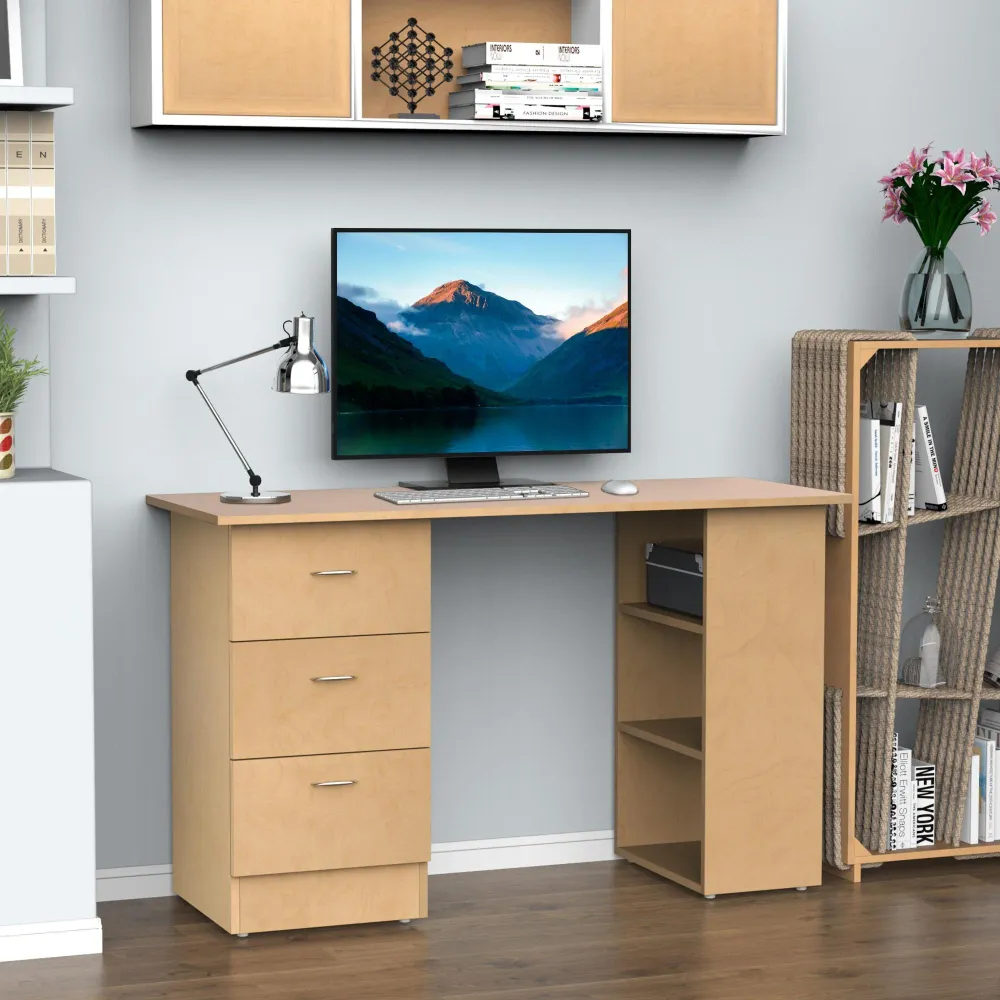 Bureau avec rangement, table informatique 120 x 50 cm, bureau d'ordinateur avec étagères et tiroirs, pour petits espaces,...