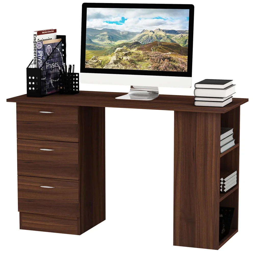 Bureau avec rangement, table informatique 120 x 50 cm, bureau d'ordinateur avec étagères et tiroirs, pour petits espaces,...