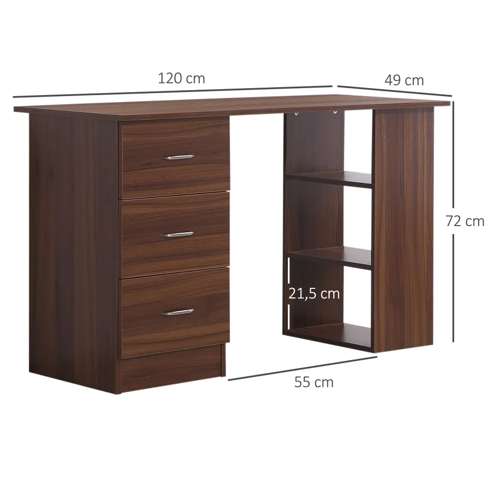 Bureau avec rangement, table informatique 120 x 50 cm, bureau d'ordinateur avec étagères et tiroirs, pour petits espaces,...