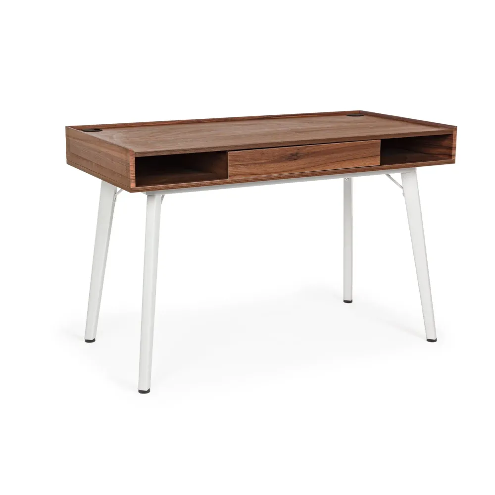 Bureau avec 1 tiroir et pieds en acier blanc "Juliette" pour bureau et chambre 120 cm