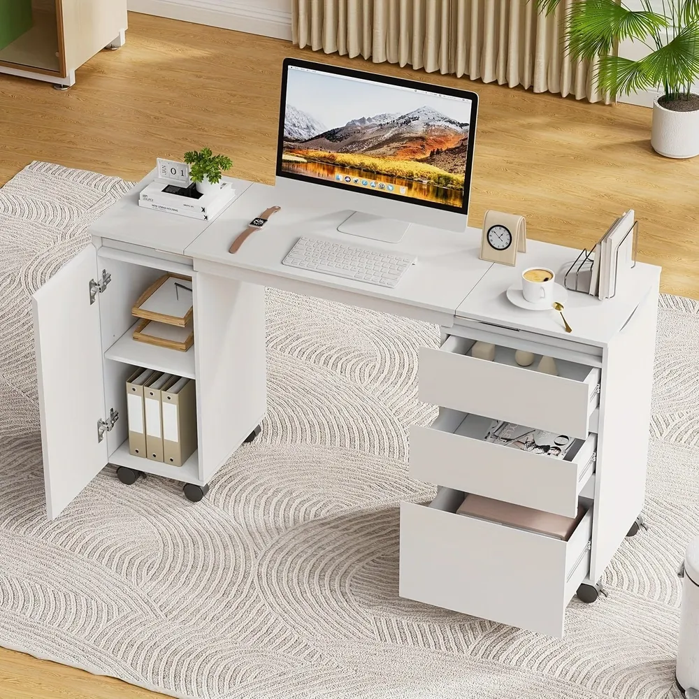 Bureau blanc avec rangement 120 X 36.5 X 73 Cm
