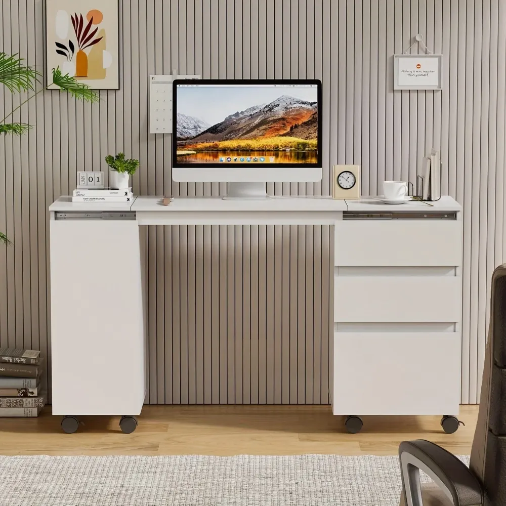 Bureau blanc avec rangement 120 X 36.5 X 73 Cm