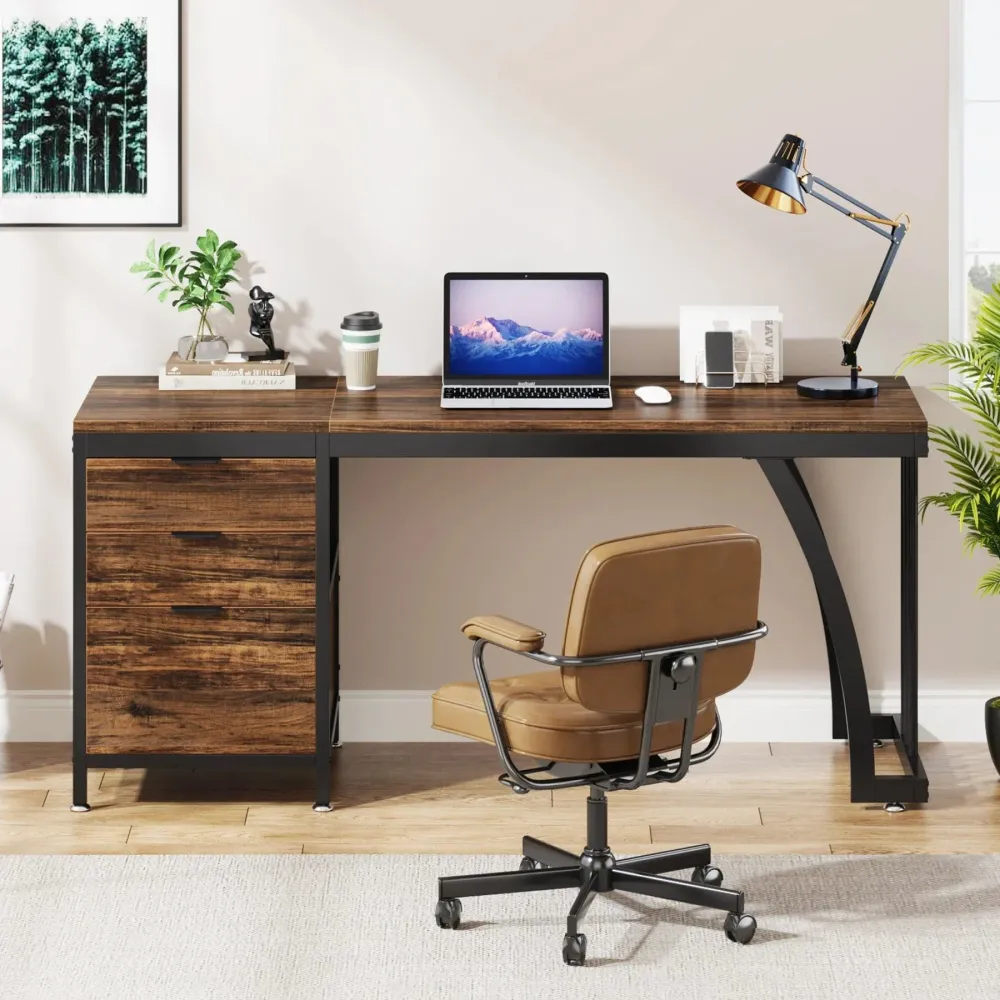 Bureau bois et metal noir