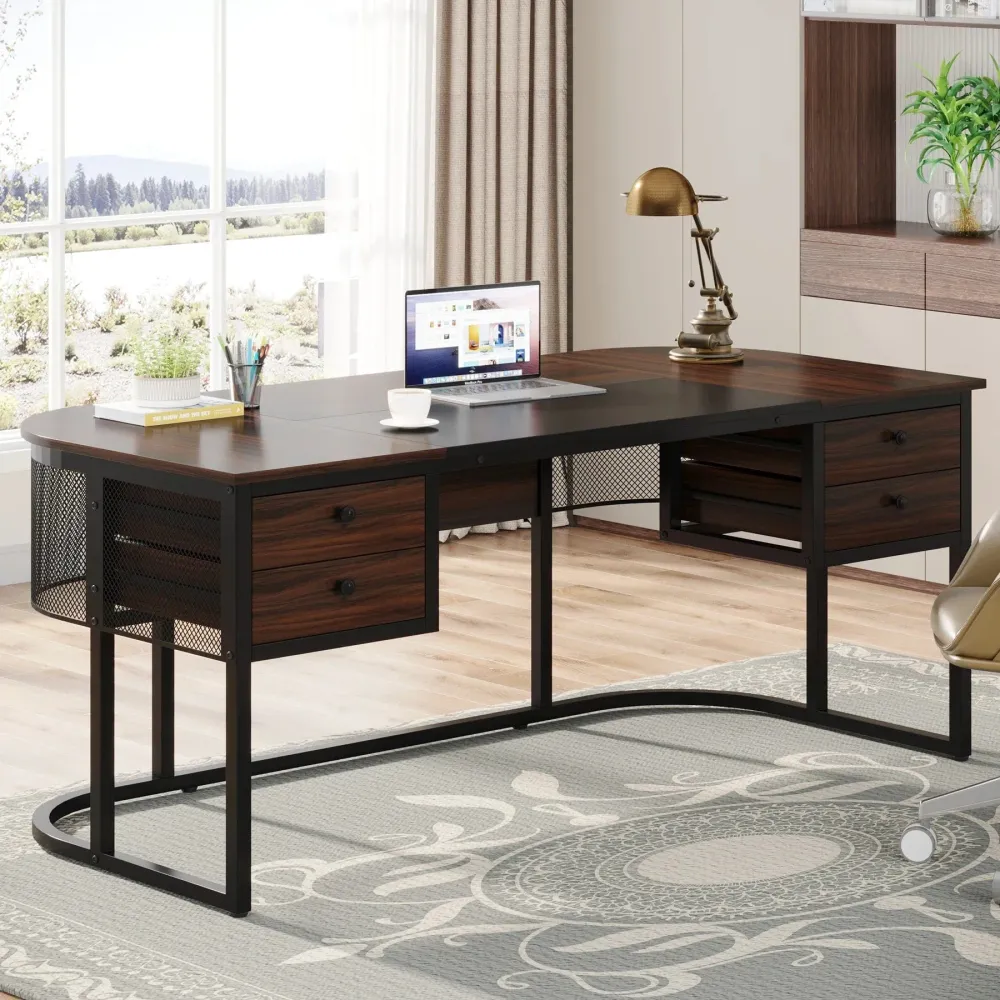Bureau bois et noir 4 tiroirs