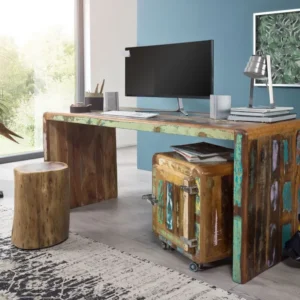 Bureau bois de récupération 170x65x76 laqué multicolore FREEZY