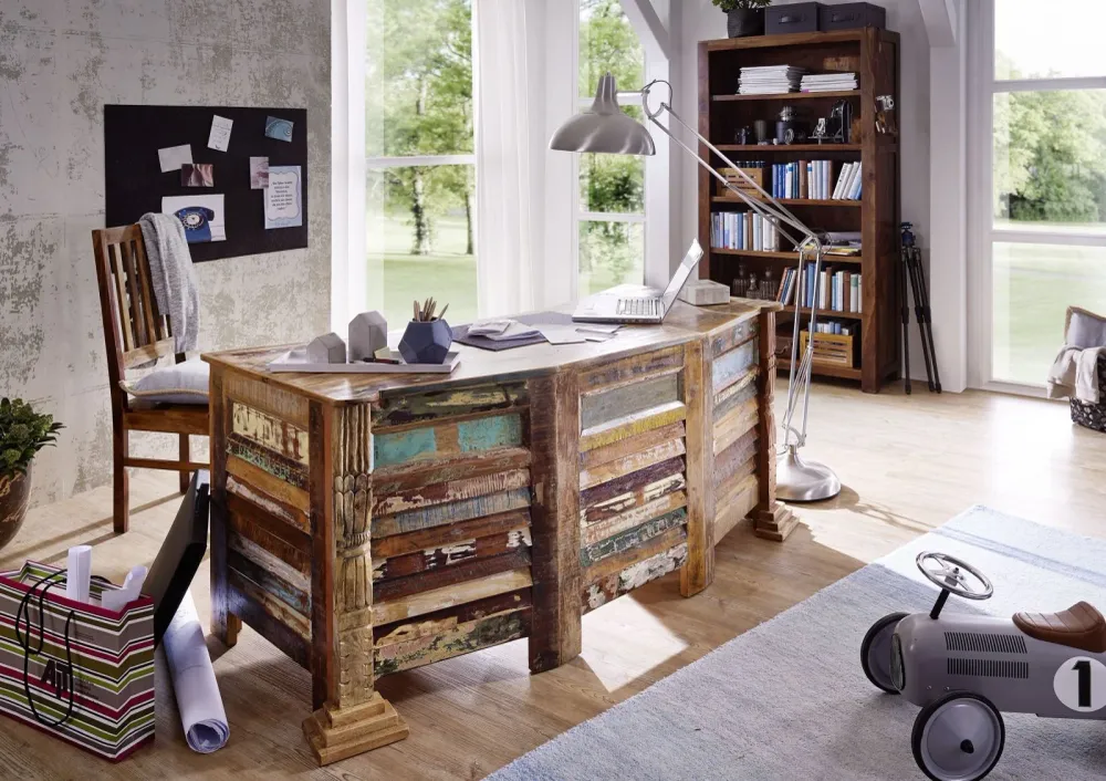 Bureau bois de récupération 170x70x80 laqué multicolore NATURE SPIRIT