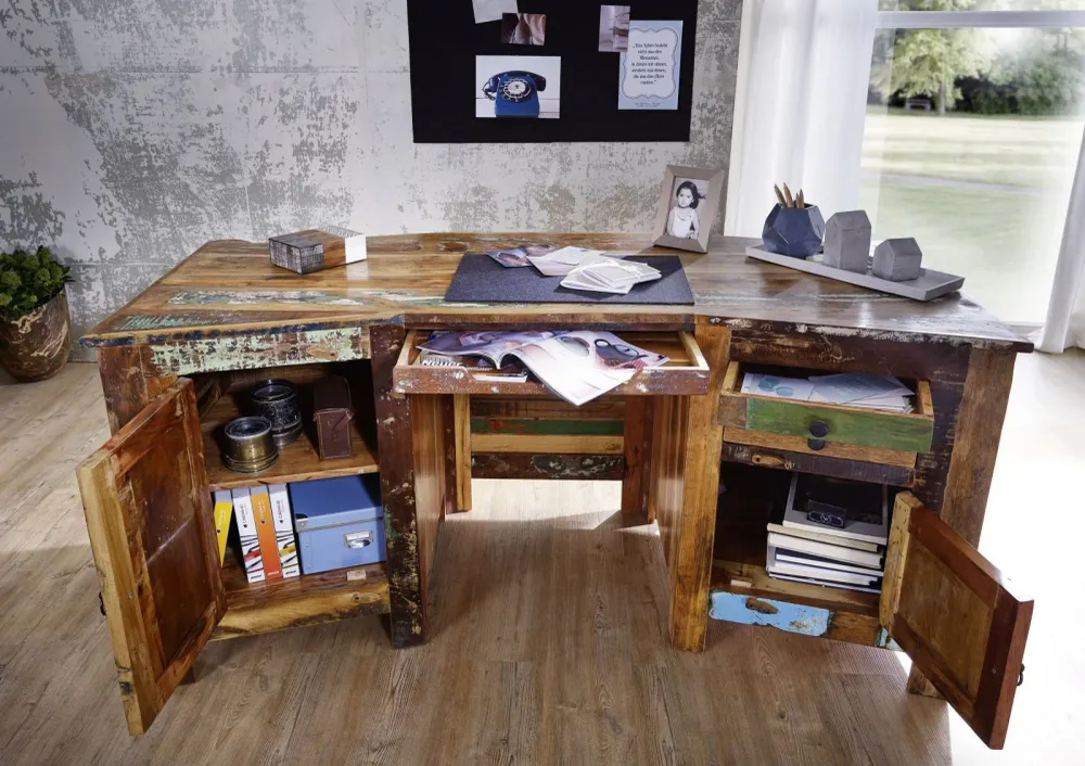 Bureau bois de récupération 170x70x80 laqué multicolore NATURE SPIRIT