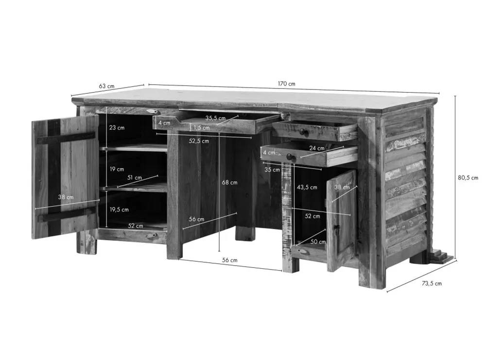 Bureau bois de récupération 170x70x80 laqué multicolore NATURE SPIRIT